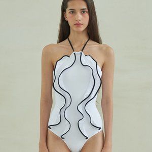 Contrast Binding Halter One Piece Swimsuit